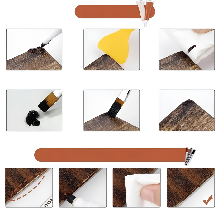 Set 12 culori reparare mobilier VarioShop®, cu markere de retus, ceruri, vopsele si pensule, pentru zgarieturi pe lemn, panouri si furnir [9]