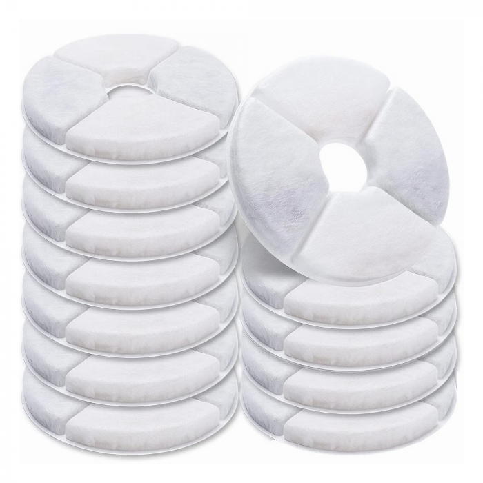 Set 12 Filtre Rezerva VarioShop® pentru dispenser apa, tip adapator fantana pentru caini si pisici, purificare, carbon activ, ionizare, model rotund, dimensiune 12.5 cm, alb [28]