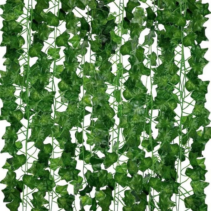 Set 12 ghirlande decorative VarioShop®, Model Iedera Artificiala, 81 Frunze/Ramura, Lungime 25.2m, Inaltime 2.1m, Interior/Exterior, Usor de Fixat, Plastic, Verde [13]