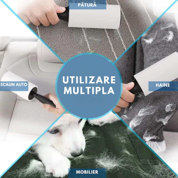 Set 15 role adezive VarioShop®, pentru curatarea parului si blanii de pe haine si tapiterie, maner solid, 40 coli/rola [4]