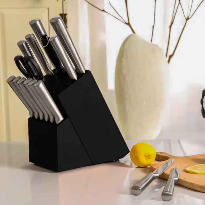 Set 16 cutite de bucatarie VarioShop®, bloc suport, otel inoxidabil, cutit de paine, cutite pentru carne si legume, foarfeca, ascutitor, maner ergonomic, rezistenta ridicata, argintiu [9]