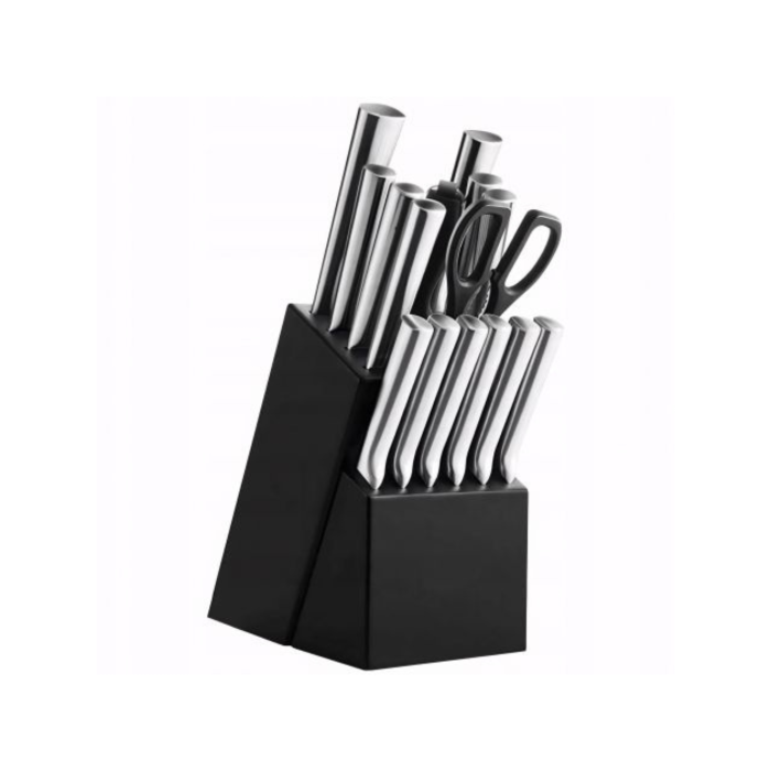 Set 16 cutite de bucatarie VarioShop®, bloc suport, otel inoxidabil, cutit de paine, cutite pentru carne si legume, foarfeca, ascutitor, maner ergonomic, rezistenta ridicata, argintiu [12]