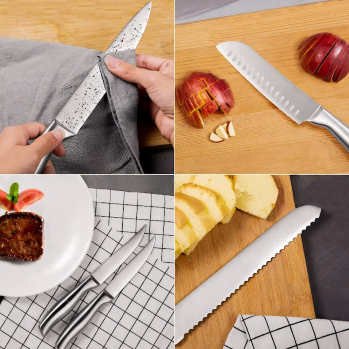 Set 16 cutite de bucatarie VarioShop®, bloc suport, otel inoxidabil, cutit de paine, cutite pentru carne si legume, foarfeca, ascutitor, maner ergonomic, rezistenta ridicata, argintiu [8]