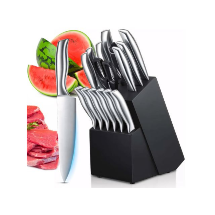 Set 16 cutite de bucatarie VarioShop®, bloc suport, otel inoxidabil, cutit de paine, cutite pentru carne si legume, foarfeca, ascutitor, maner ergonomic, rezistenta ridicata, argintiu [13]