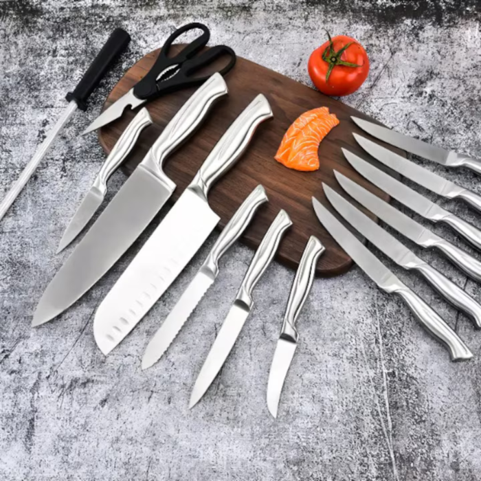 Set 16 cutite de bucatarie VarioShop®, bloc suport, otel inoxidabil, cutit de paine, cutite pentru carne si legume, foarfeca, ascutitor, maner ergonomic, rezistenta ridicata, argintiu [2]