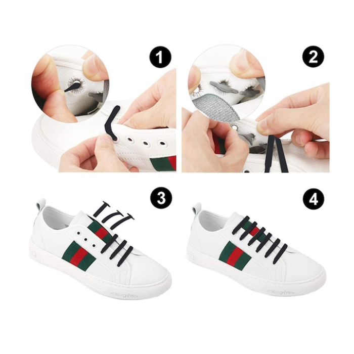 Set 16 sireturi elastice din silicon VarioShop®, design cu gauri duble, pentru pantofi sportivi si casual, Negru [7]