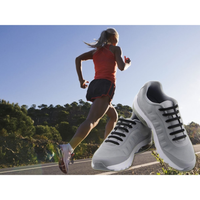 Set 16 sireturi elastice din silicon VarioShop®, design cu gauri duble, pentru pantofi sportivi si casual, Negru [6]