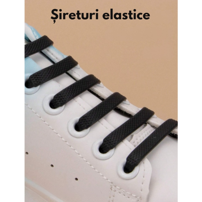 Set 16 sireturi elastice din silicon VarioShop®, design cu gauri duble, pentru pantofi sportivi si casual, Negru [4]