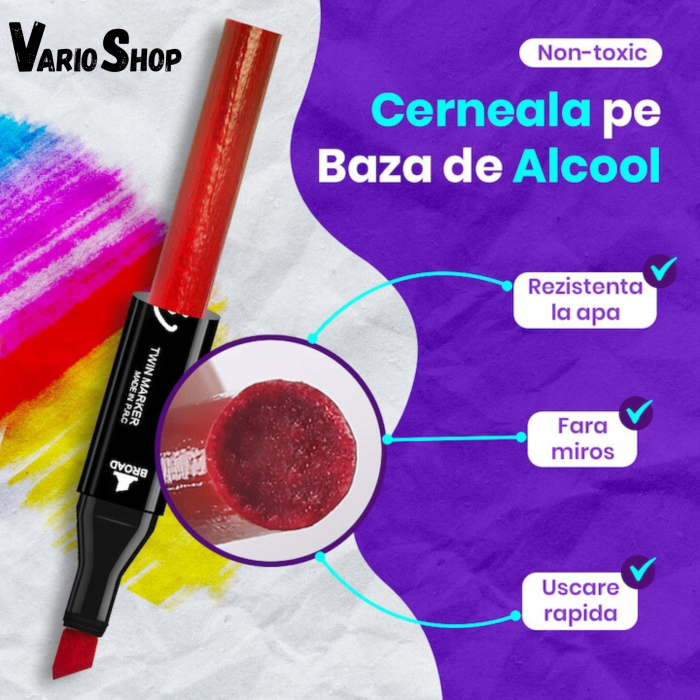 Set 48 markere duble VarioShop®, Carioci profesionale, Cu cerneala pe baza de alcool, 2 varfuri rezistente, Multicolore [30]