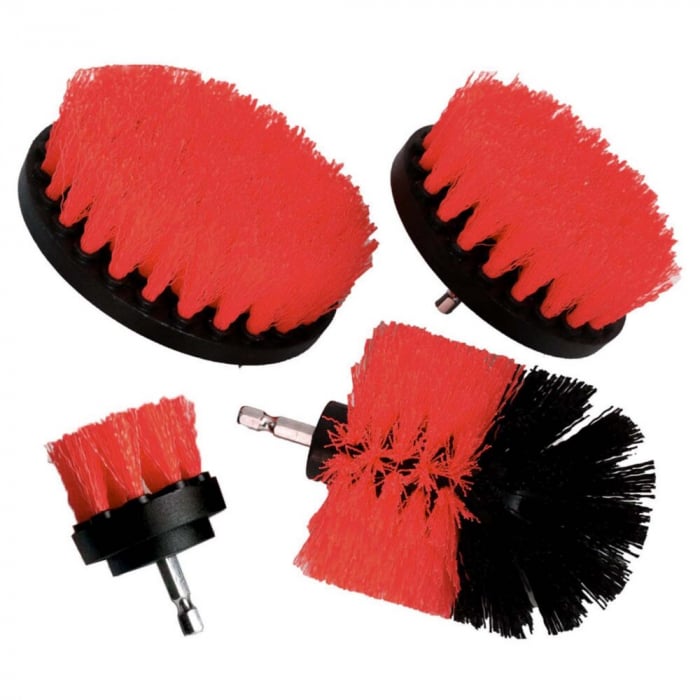 Set 18 Piese Detailing Auto VarioShop®, Curatare Interior Si Exterior, 4 Capete Pentru Bormasina, 5 Pensule, 3 Perii, 2 Lavete Profesionala, 1 Manusa, 1 Perie Tripla Grilaj, 2 bureti, Rosu-Negru [6]