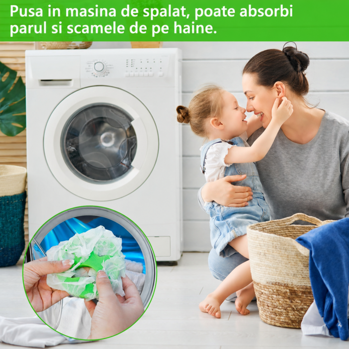 Set 2 accesorii pentru masina de spalat VarioShop®, colectare par, praf si scame de pe haine, lavabile, 9x1.5 cm, verde/portocaliu [2]
