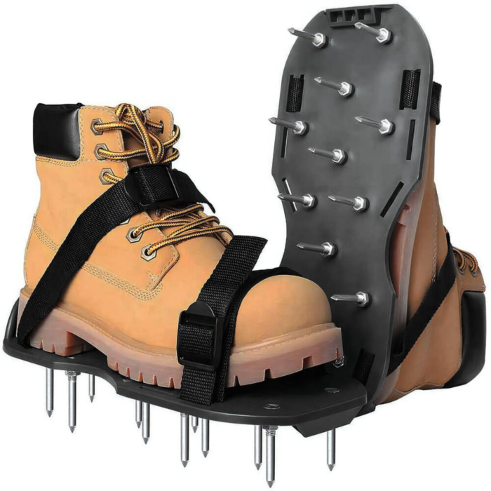 Set 2 aeratoare manuale pentru gazon VarioShop®, cu 26 de tepi din otel, talpi cu curele reglabile pentru afanarea solului, cresterea ierbii si drenaj eficient in gradina, Negru [7]