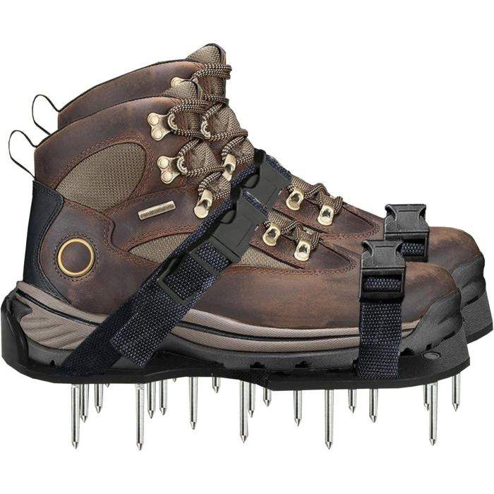 Set 2 aeratoare manuale pentru gazon VarioShop®, cu 26 de tepi din otel, talpi cu curele reglabile pentru afanarea solului, cresterea ierbii si drenaj eficient in gradina, Negru [6]