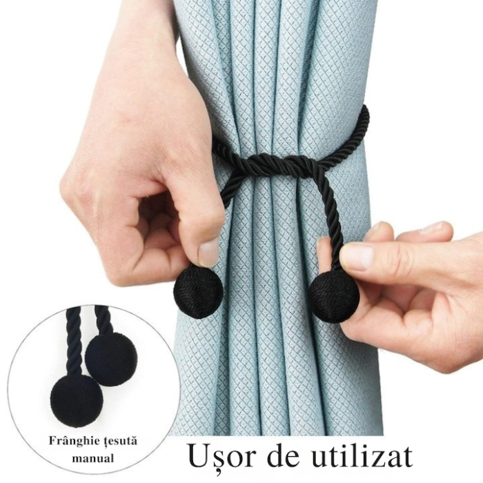 Set 2 cleme magnetice pentru perdele și draperii VarioShop, design discret, negru, 47cm [4]