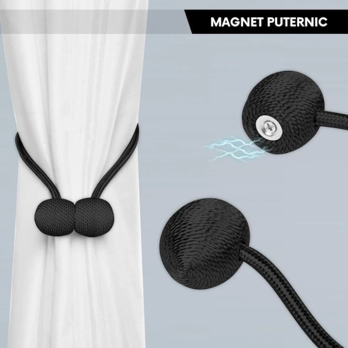 Set 2 cleme magnetice pentru perdele și draperii VarioShop, design discret, negru, 47cm [2]