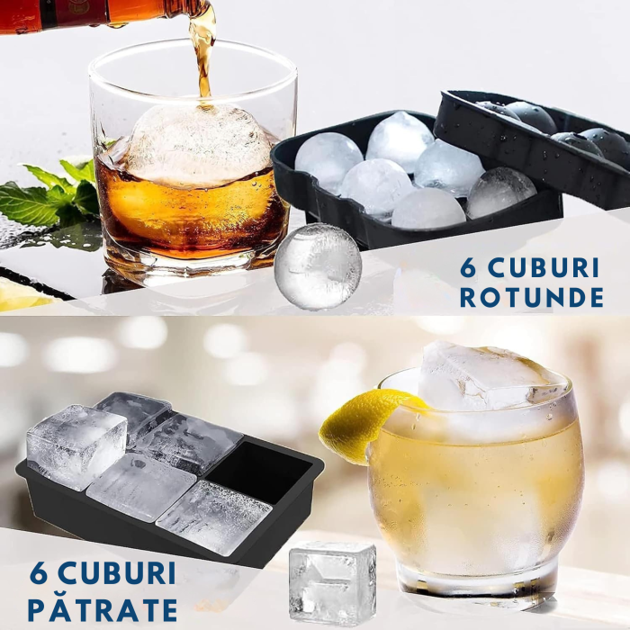 Set 2 forme din silicon reutilizabil cu capace etanse VarioShop®, bile perfect rotunde si cuburi XXL de gheata 48 mm, include palnie de umplere, ideal pentru bauturi racoritoare, cocktailuri si whisky [9]