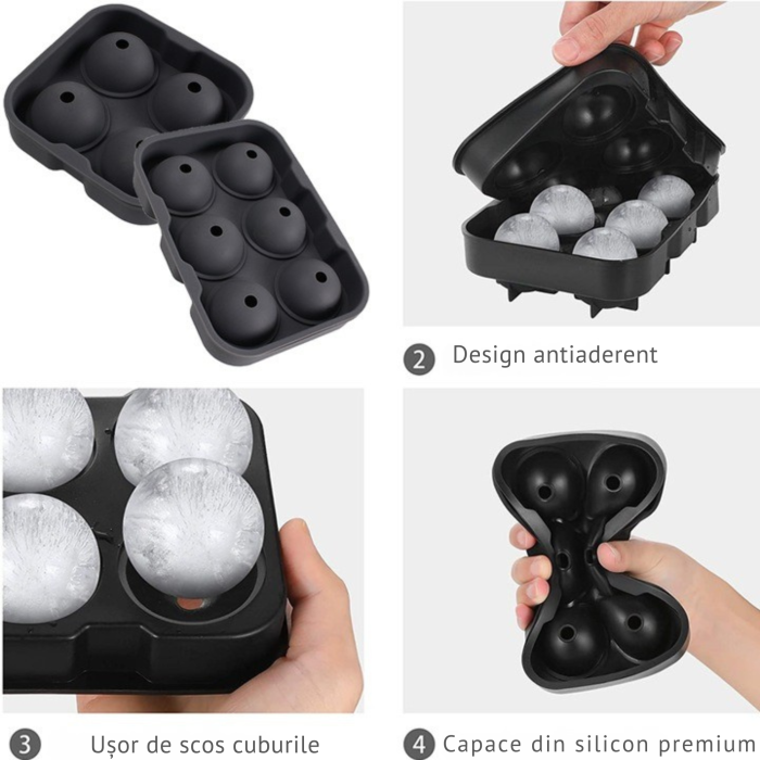 Set 2 forme din silicon reutilizabil cu capace etanse VarioShop®, bile perfect rotunde si cuburi XXL de gheata 48 mm, include palnie de umplere, ideal pentru bauturi racoritoare, cocktailuri si whisky [3]