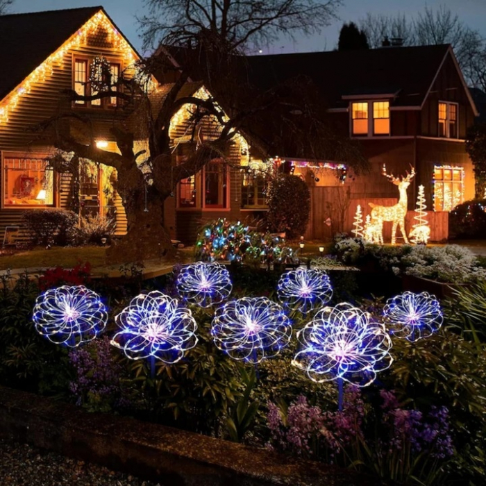 Set 2 lampi solare de gradina VarioShop®, model papadie, 150 LED-uri, rezistente la intemperii, lumina rece, cu panou solar si baterie incorporata, Alb [7]