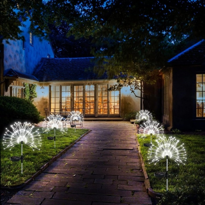 Set 2 lampi solare de gradina VarioShop®, model papadie, 150 LED-uri, rezistente la intemperii, lumina rece, cu panou solar si baterie incorporata, Alb [6]