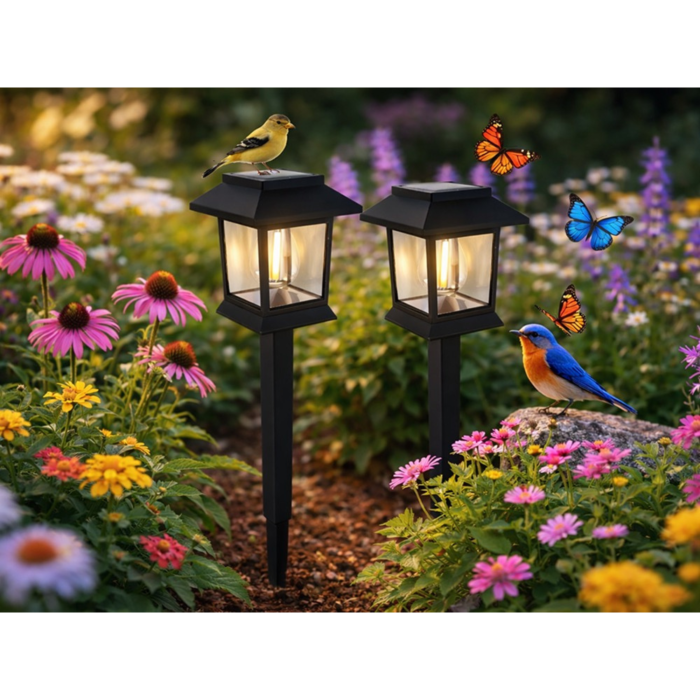 Set 2 lampi solare de gradina VarioShop®, stil felinar, pornire automata, rezistente la apa, 38 cm, pentru gradina si alee, negru [3]