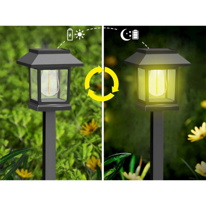 Set 2 lampi solare de gradina VarioShop®, stil felinar, pornire automata, rezistente la apa, 38 cm, pentru gradina si alee, negru [2]
