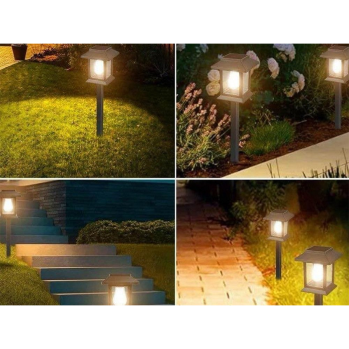 Set 2 lampi solare de gradina VarioShop®, stil felinar, pornire automata, rezistente la apa, 38 cm, pentru gradina si alee, negru [4]
