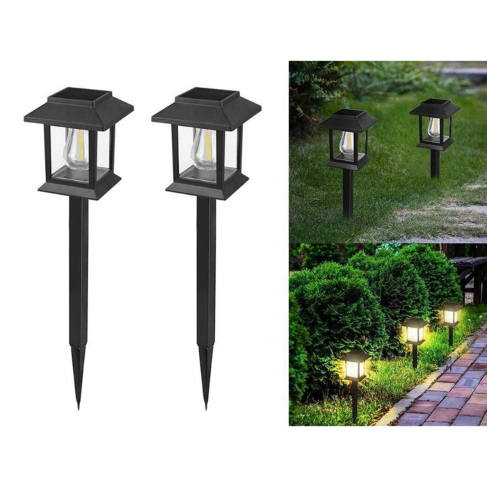 Set 2 lampi solare de gradina VarioShop®, stil felinar, pornire automata, rezistente la apa, 38 cm, pentru gradina si alee, negru [5]