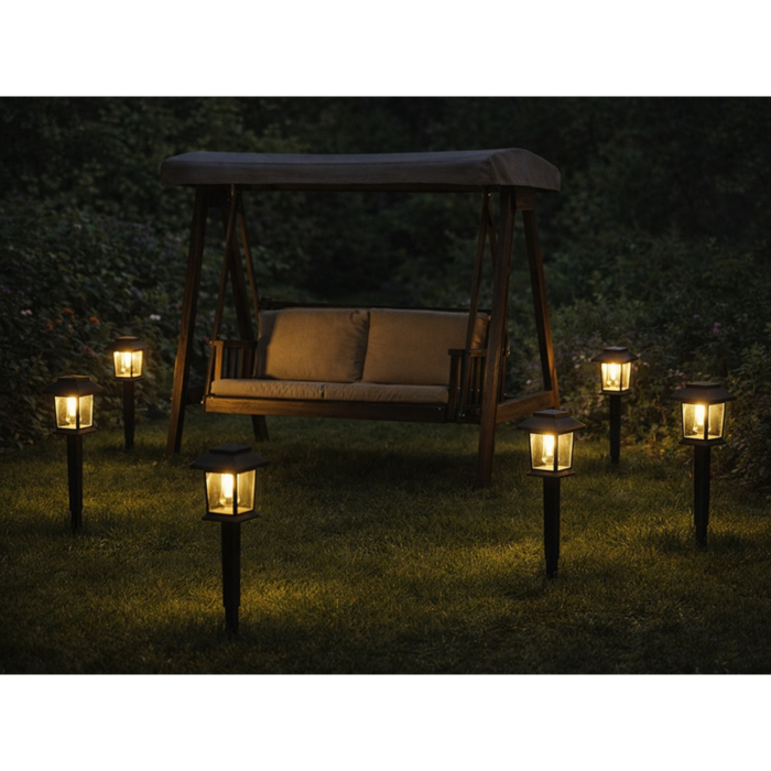 Set 2 lampi solare de gradina VarioShop®, stil felinar, pornire automata, rezistente la apa, 38 cm, pentru gradina si alee, negru [7]