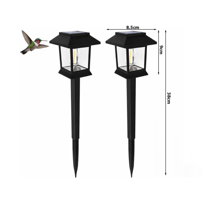 Set 2 lampi solare de gradina VarioShop®, stil felinar, pornire automata, rezistente la apa, 38 cm, pentru gradina si alee, negru [6]