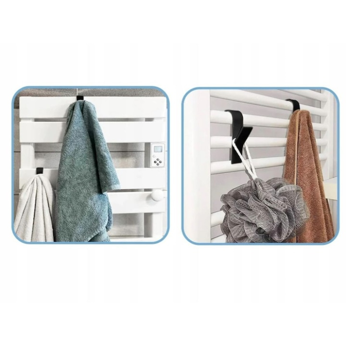 Set 2 manere agatatoare pentru calorifer baie VarioShop®, suport prosoape, plastic rezistent, universal, Negru [2]