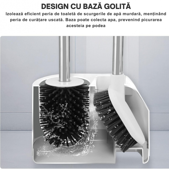 Set 2 Perii din Silicon pentru Toaleta VarioShop®, Suport Perii, pentru Cada, Chiuveta, Utilizare Universala, Cap Flexibil, Aspect Estetic, Alb [3]