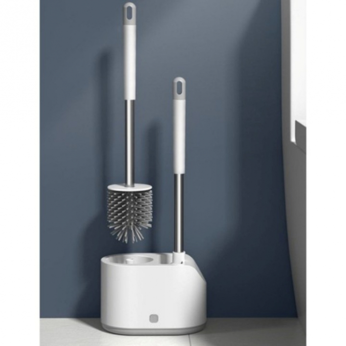 Set 2 Perii din Silicon pentru Toaleta VarioShop®, Suport Perii, pentru Cada, Chiuveta, Utilizare Universala, Cap Flexibil, Aspect Estetic, Alb [9]