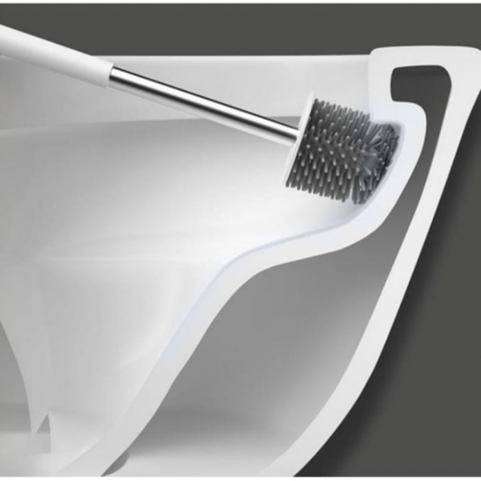 Set 2 Perii din Silicon pentru Toaleta VarioShop®, Suport Perii, pentru Cada, Chiuveta, Utilizare Universala, Cap Flexibil, Aspect Estetic, Alb [14]