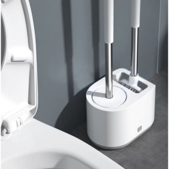 Set 2 Perii din Silicon pentru Toaleta VarioShop®, Suport Perii, pentru Cada, Chiuveta, Utilizare Universala, Cap Flexibil, Aspect Estetic, Alb [11]