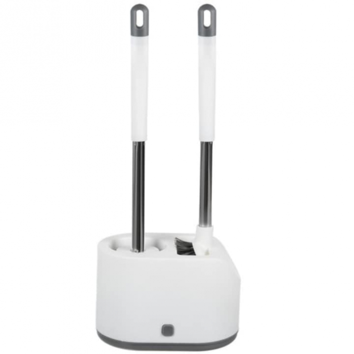 Set 2 Perii din Silicon pentru Toaleta VarioShop®, Suport Perii, pentru Cada, Chiuveta, Utilizare Universala, Cap Flexibil, Aspect Estetic, Alb [15]