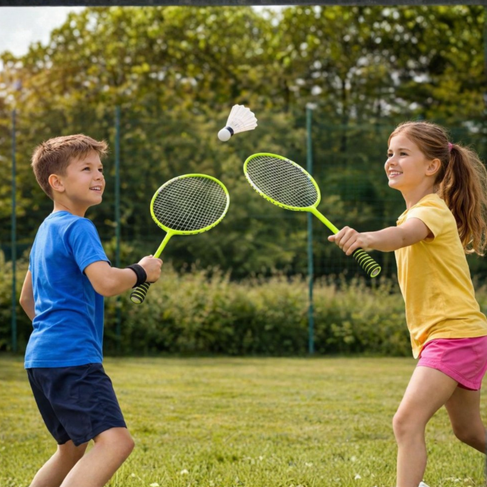 Set 2 rachete badminton VarioShop®, cu husa de transport inclusa, rachete usoare si rezistente pentru gradina, plaja, parc, verde, 65 cm [2]