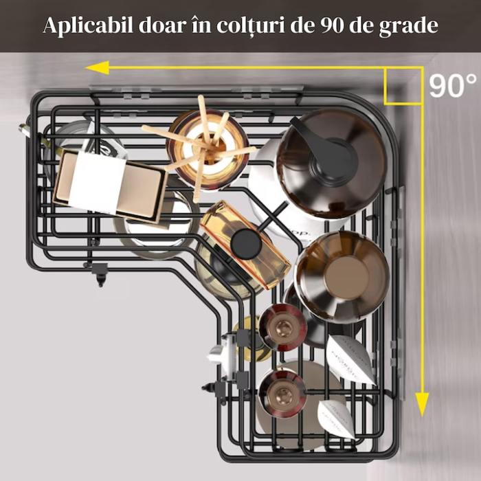 Set 2 rafturi colt pentru baie, VarioShop®, Compacte, Rezistente la Apa, Montaj Ventuze, Inox, 22.5 x 10 / 24.5 x 12 cm, Negru [5]