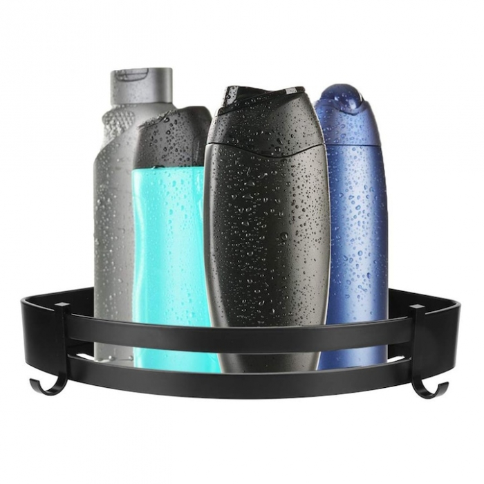 Set 2 rafturi de baie VarioShop®, Accesorii Montare, Rezistent la Apa, Economisire Spatiu, Aluminiu, 23 x 22 cm, Negru [12]