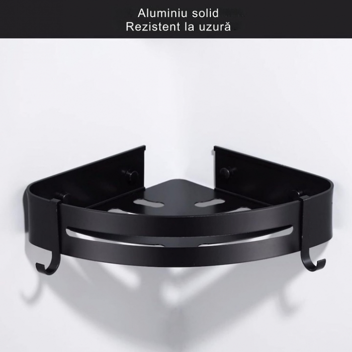 Set 2 rafturi de baie VarioShop®, Accesorii Montare, Rezistent la Apa, Economisire Spatiu, Aluminiu, 23 x 22 cm, Negru [5]