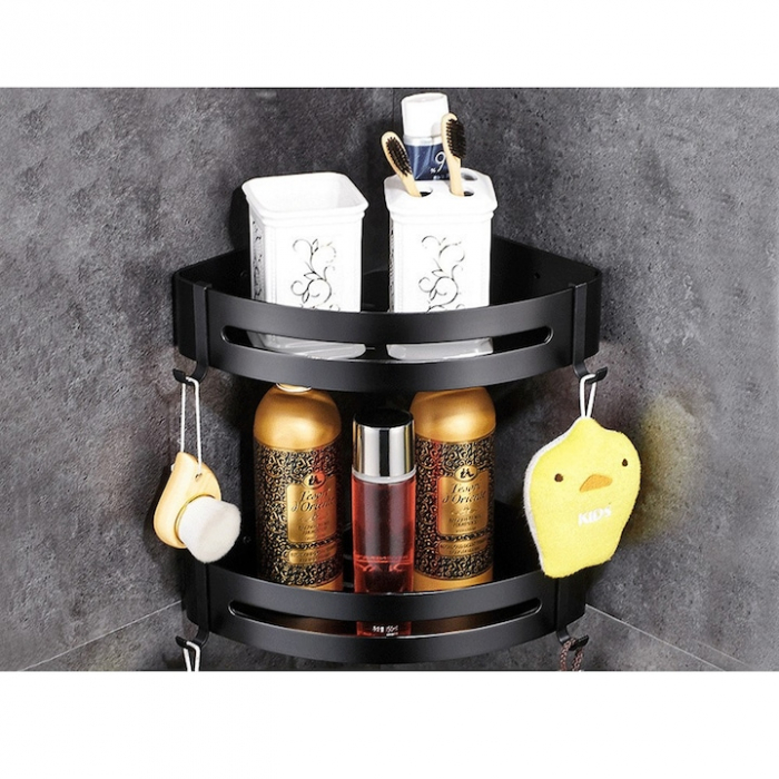 Set 2 rafturi de baie VarioShop®, Accesorii Montare, Rezistent la Apa, Economisire Spatiu, Aluminiu, 23 x 22 cm, Negru [9]