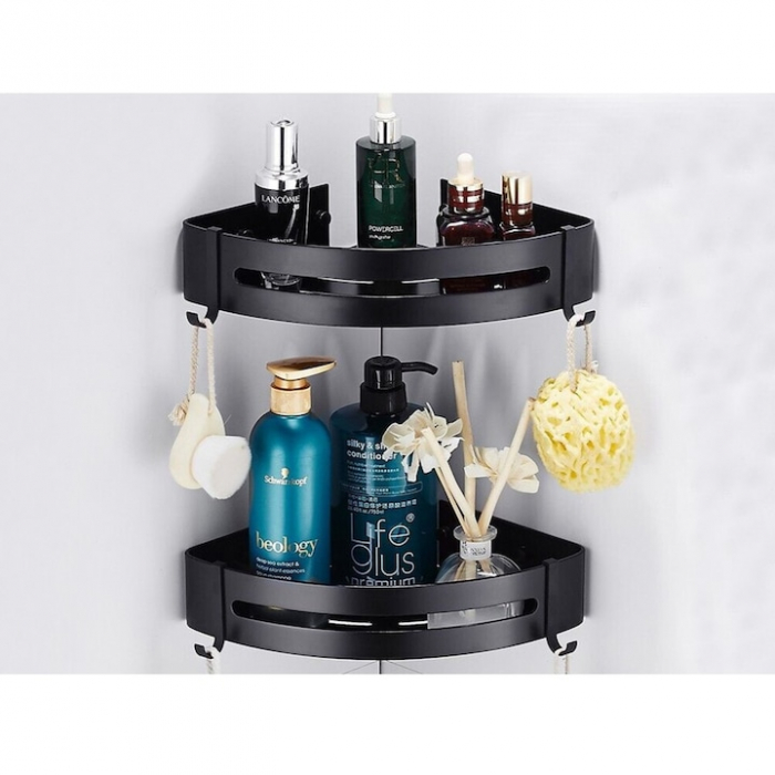 Set 2 rafturi de baie VarioShop®, Accesorii Montare, Rezistent la Apa, Economisire Spatiu, Aluminiu, 23 x 22 cm, Negru [13]