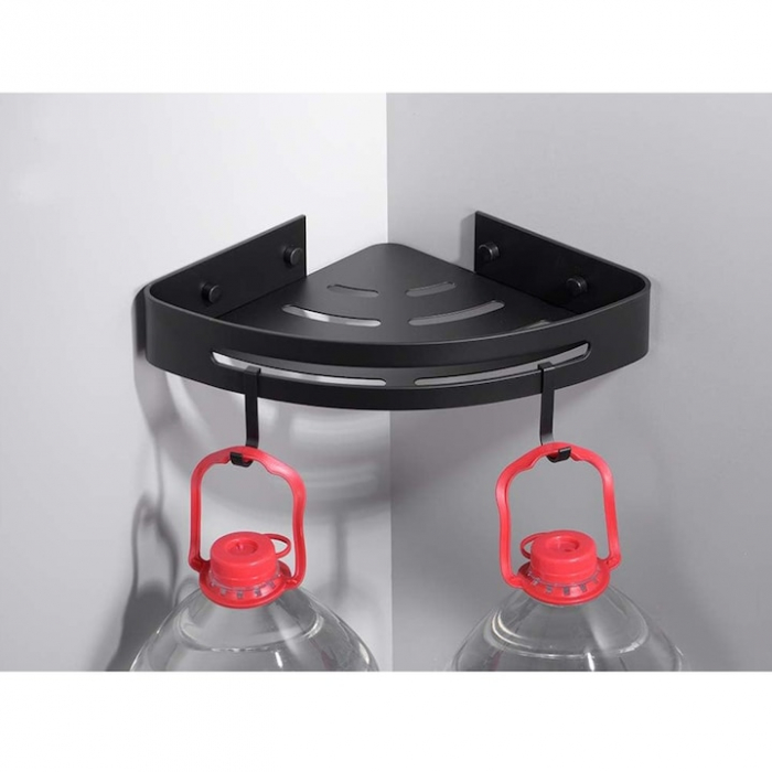 Set 2 rafturi de baie VarioShop®, Accesorii Montare, Rezistent la Apa, Economisire Spatiu, Aluminiu, 23 x 22 cm, Negru [10]