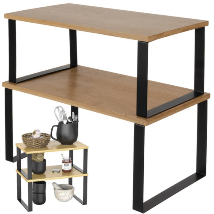 Set 2 rafturi de bucatarie din bambus pentru condimente VarioShop®, organizator vertical de blat, suport compact pentru ierburi aromatice, accesorii si sticle, include surubelnita si suruburi, design [4]