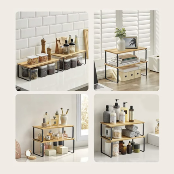 Set 2 rafturi de bucatarie din bambus pentru condimente VarioShop®, organizator vertical de blat, suport compact pentru ierburi aromatice, accesorii si sticle, include surubelnita si suruburi, design [6]