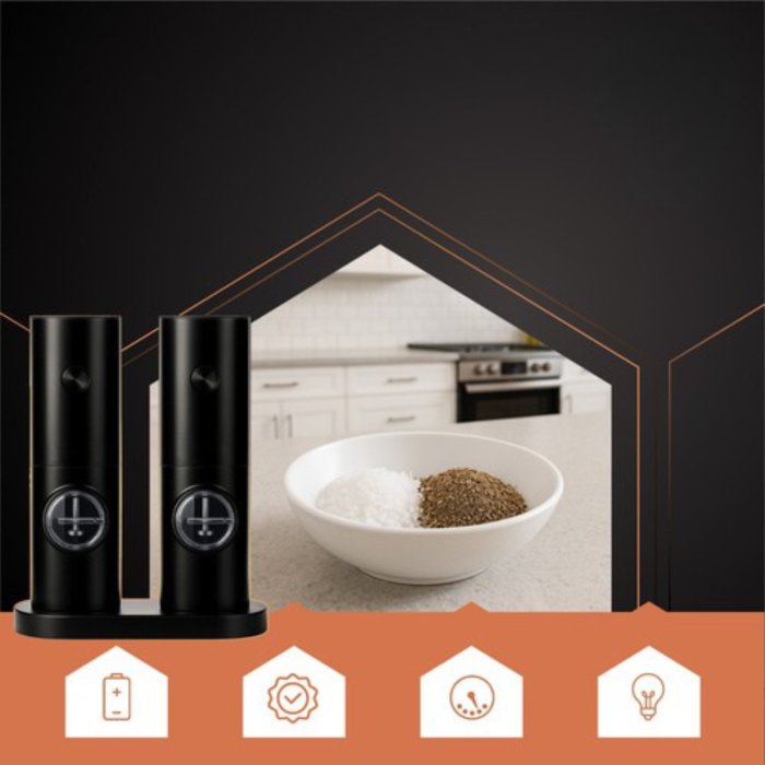 Set 2 rasnite electrice cu LED VarioShop®, mecanism ceramic durabil, capacitate 70 ml, reglare grosime macinare, functionare pe baterii, negru [15]