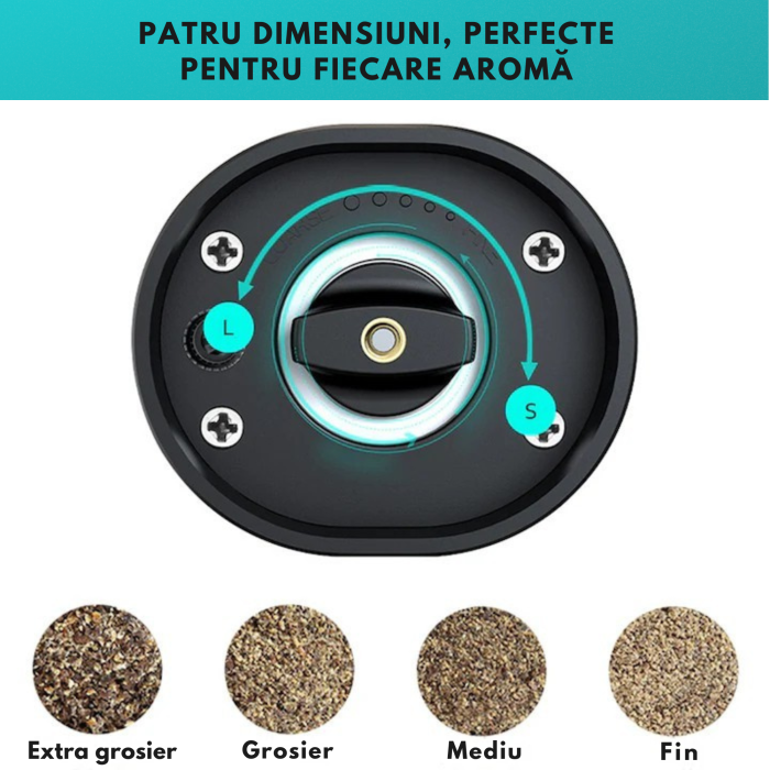 Set 2 rasnite electrice cu LED VarioShop®, mecanism ceramic durabil, capacitate 70 ml, reglare grosime macinare, functionare pe baterii, negru [4]