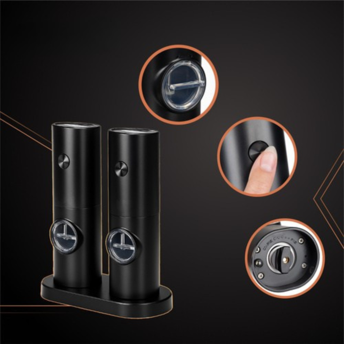 Set 2 rasnite electrice cu LED VarioShop®, mecanism ceramic durabil, capacitate 70 ml, reglare grosime macinare, functionare pe baterii, negru [16]