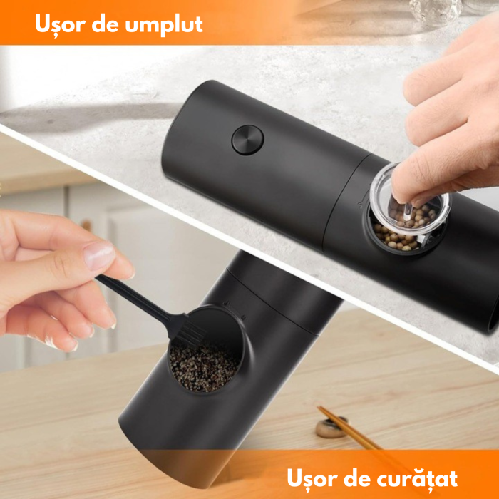 Set 2 rasnite electrice cu LED VarioShop®, mecanism ceramic durabil, capacitate 70 ml, reglare grosime macinare, functionare pe baterii, negru [12]