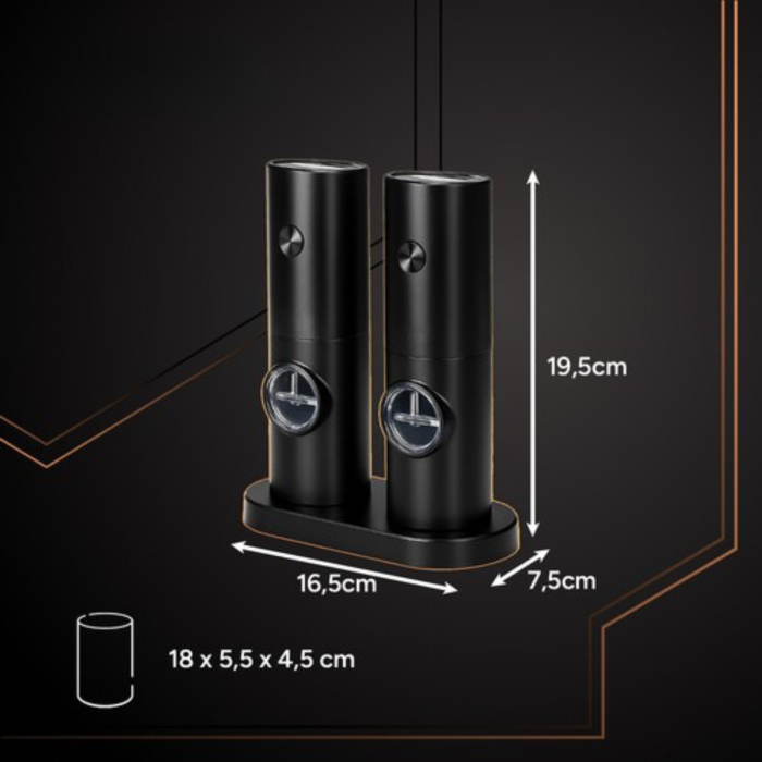 Set 2 rasnite electrice cu LED VarioShop®, mecanism ceramic durabil, capacitate 70 ml, reglare grosime macinare, functionare pe baterii, negru [18]