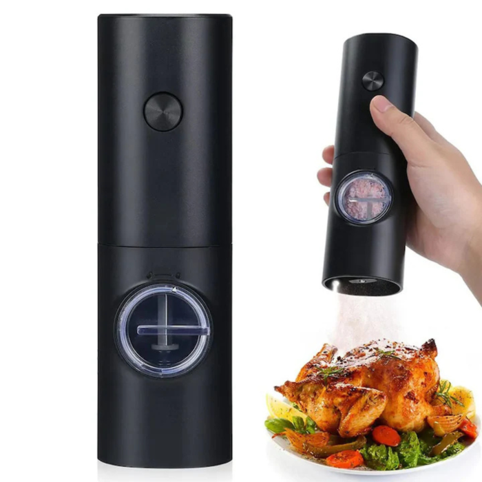 Set 2 rasnite electrice cu LED VarioShop®, mecanism ceramic durabil, capacitate 70 ml, reglare grosime macinare, functionare pe baterii, negru [14]